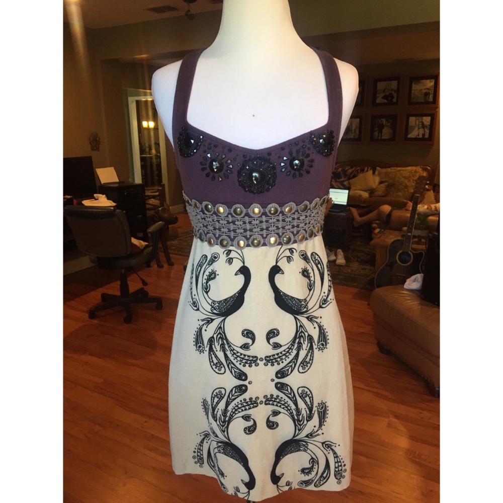 FREE PEOPLE embellished peacock party dress